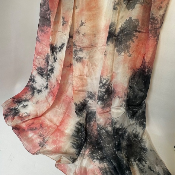 Accessories - Large Hand-Dyed Silk Scarf Shawl 41x44 Coral Charcoal Artisan Wrap